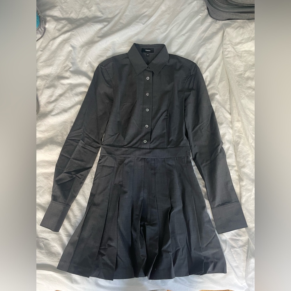 Theory Mini Shirt Dress with Pleated Skirt Size 00